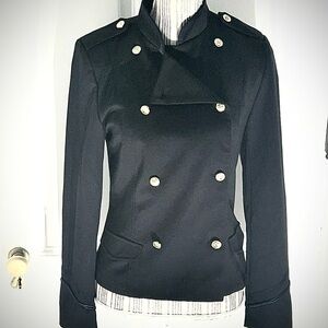 Elegant Black Double-Breasted Women's Jacket Lovetree small blue trim B295